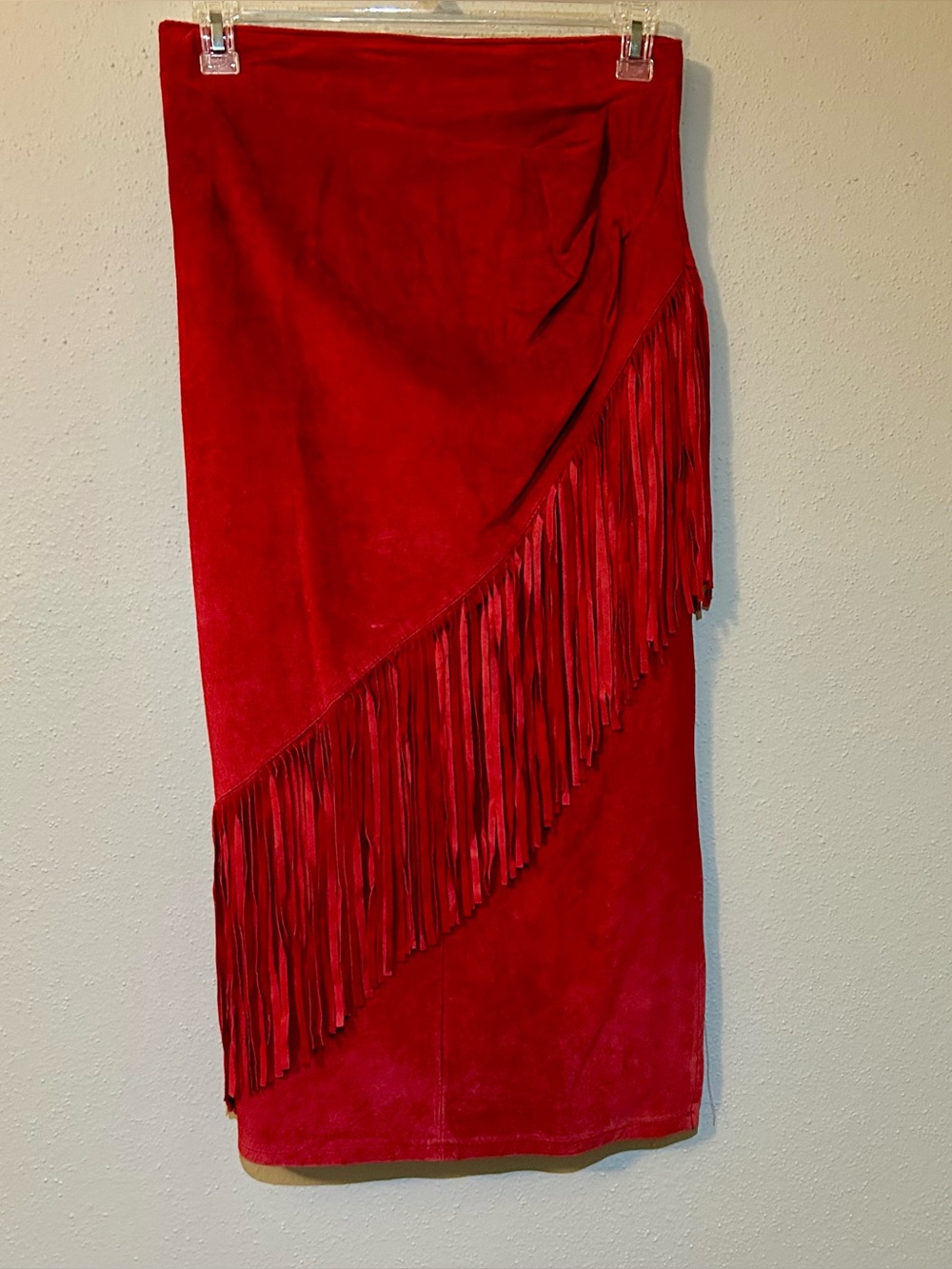 Vintage Phoenix USA Red Genuine Suede Fringe Skirt